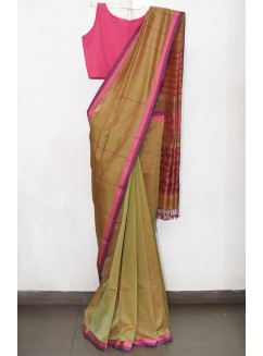 Lime Green, Handwoven Organic Cotton, Textured Weave , Jacquard, Work Wear, Saree 